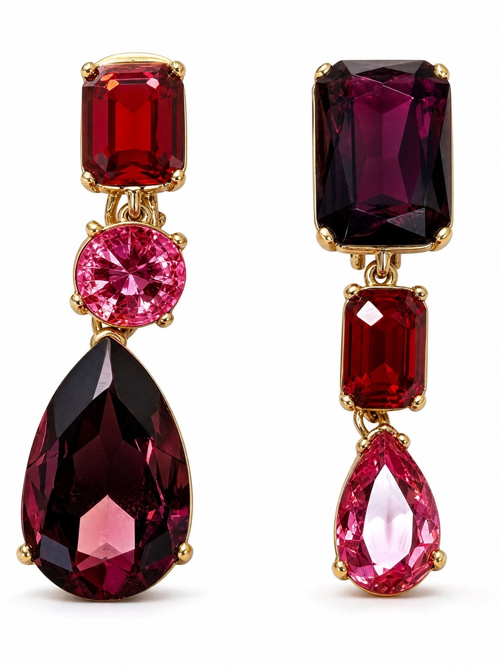 Oscar de la Renta Gold-Tone Pink and Burgundy Multi-Stone Drop Earrings